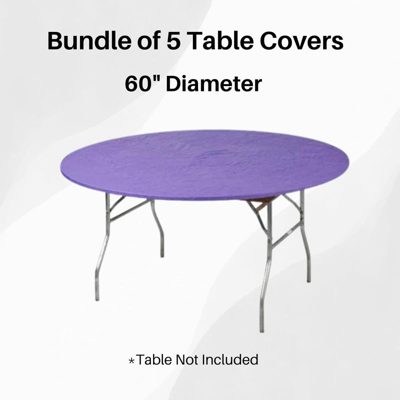 Kwik-Covers 60" Round Fitted Plastic Table Covers, Bundle of 5 (Purple) - Image 2
